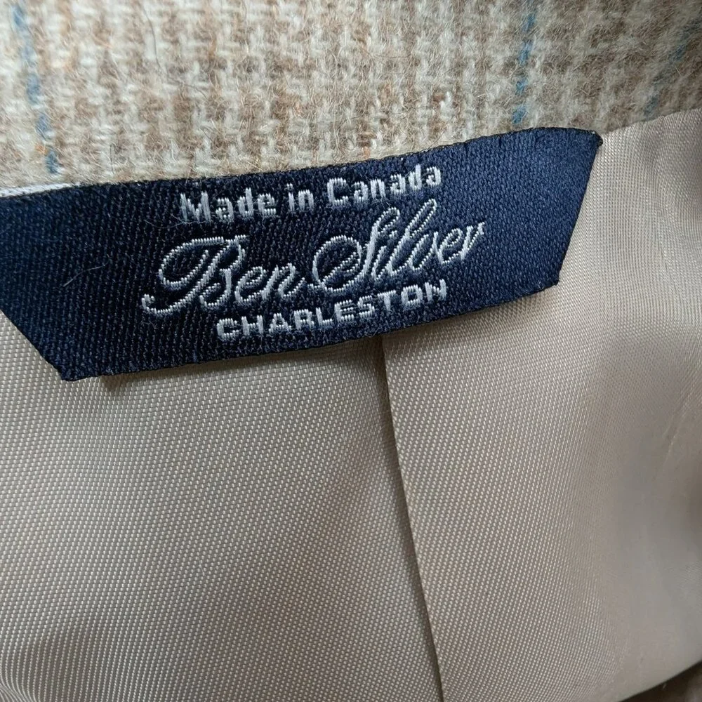 Ben Silver Charleston CreamGlen Plaid Cashmere Sport Coat Sz 43 R 100% Cashmere